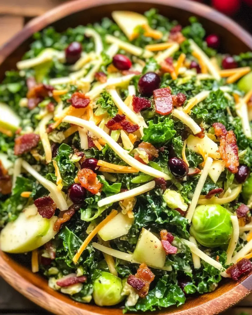 Brussels Sprout, Kale + Apple Salad with Sharp Cheddar + Bacon