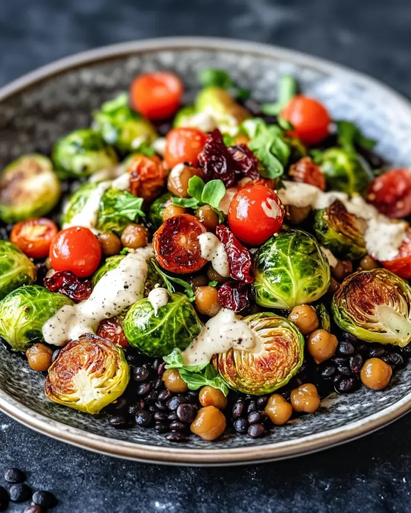 Gebratener Rosenkohl mit Kichererbsen und Sesamdressing