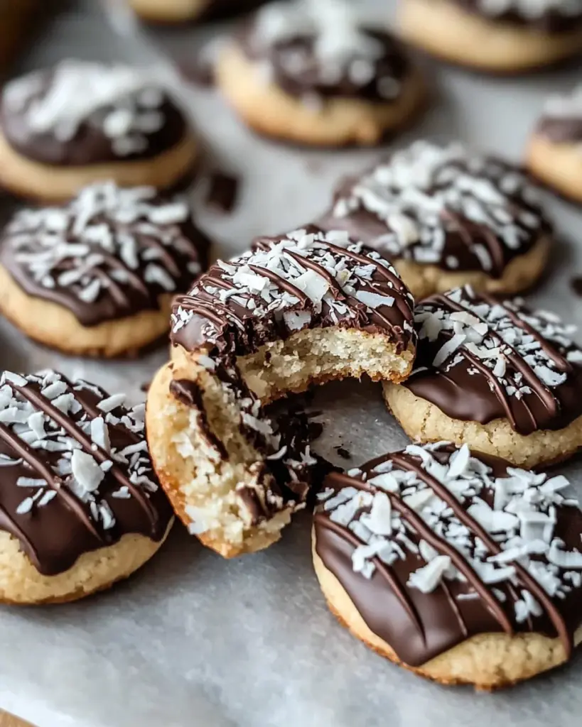 Gefüllte Kokos-Plätzchen mit dunkler Schokolade