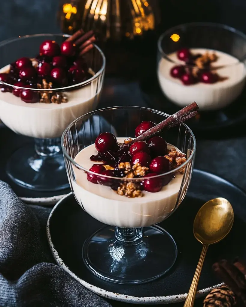 Lebkuchen Panna Cotta mit Glühweinkirschen