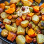 Ofengemüse vom Blech mit Kürbis, Kartoffeln & Rosenkohl