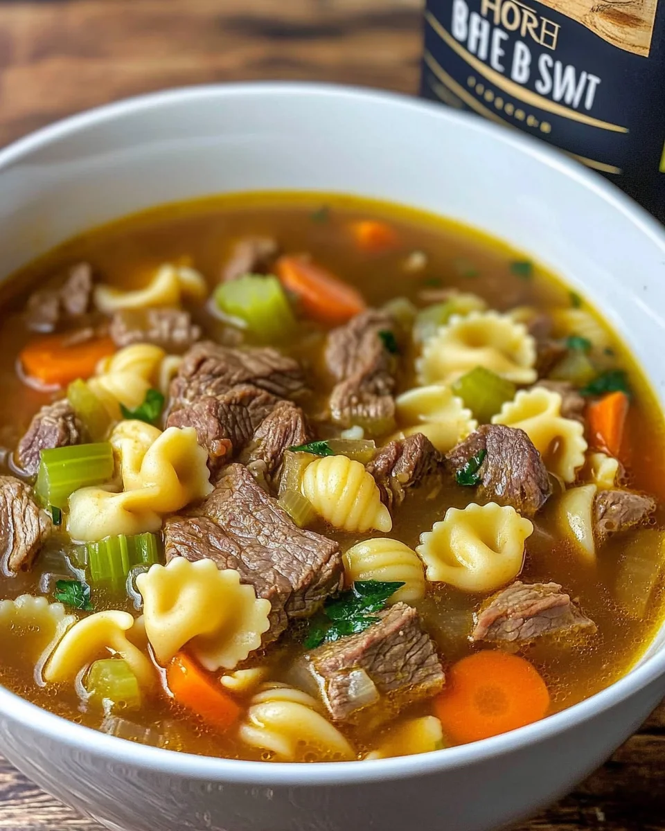 Rindfleischsuppe mit Muschelnudeln