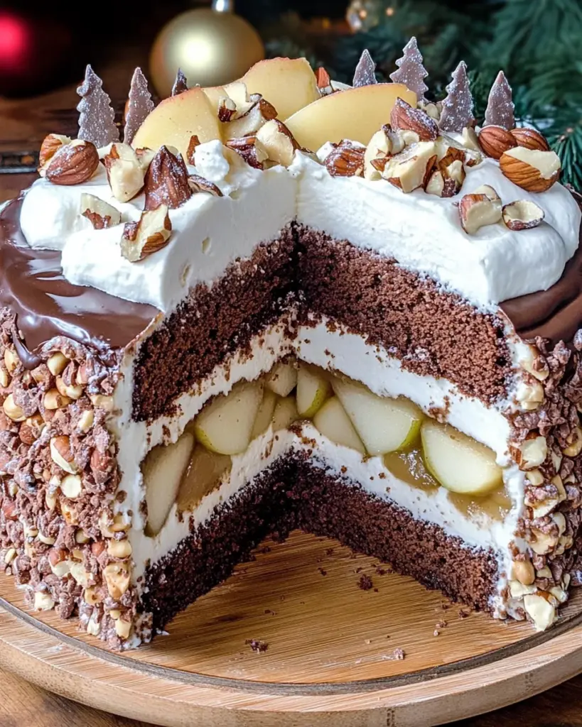 Weihnachtstorte mit Äpfeln und Schokolade