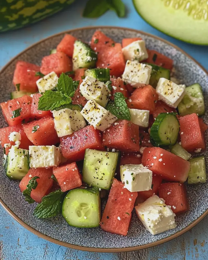 Wassermelonen-Feta-Salat mit Gurke und Minze